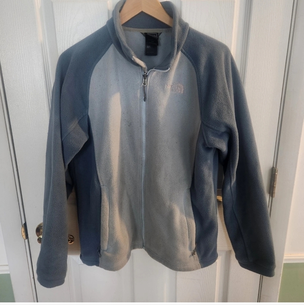 North Face Full-Zip Fleece Jacket Blue Color Block Fleece Size Large Mock Neck